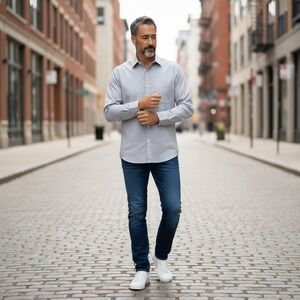 Robert Talbott Mens 17 34 Button Down Dress Shirt French Cuff Gray Herringbone